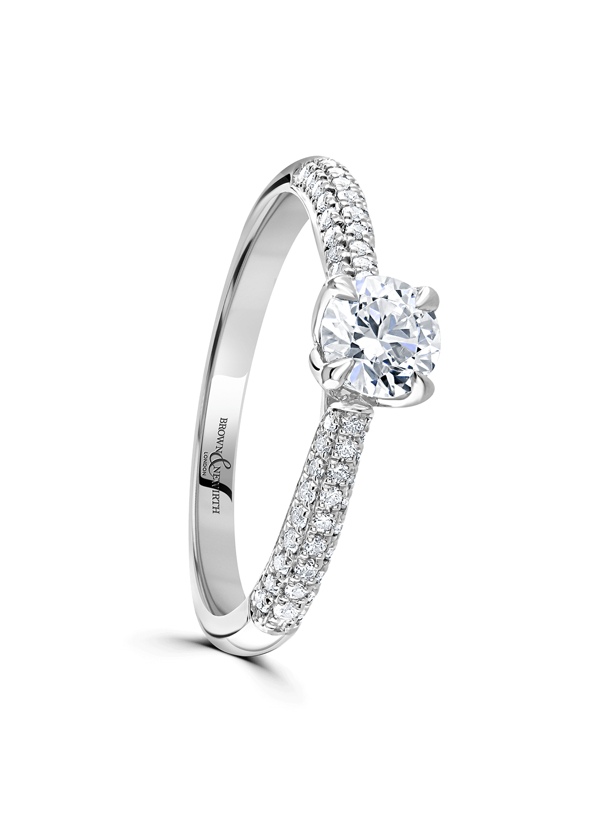 Brown & Newirth Leilani 0.50ct Brilliant Cut Certificated Diamond Solitaire Engagement Ring in Platinum with Diamond Set Shoulders