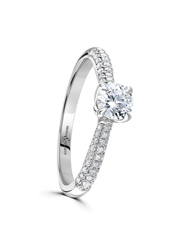 Brown & Newirth Leilani 0.50ct Brilliant Cut Certificated Diamond Solitaire Engagement Ring in Platinum with Diamond Set Shoulders