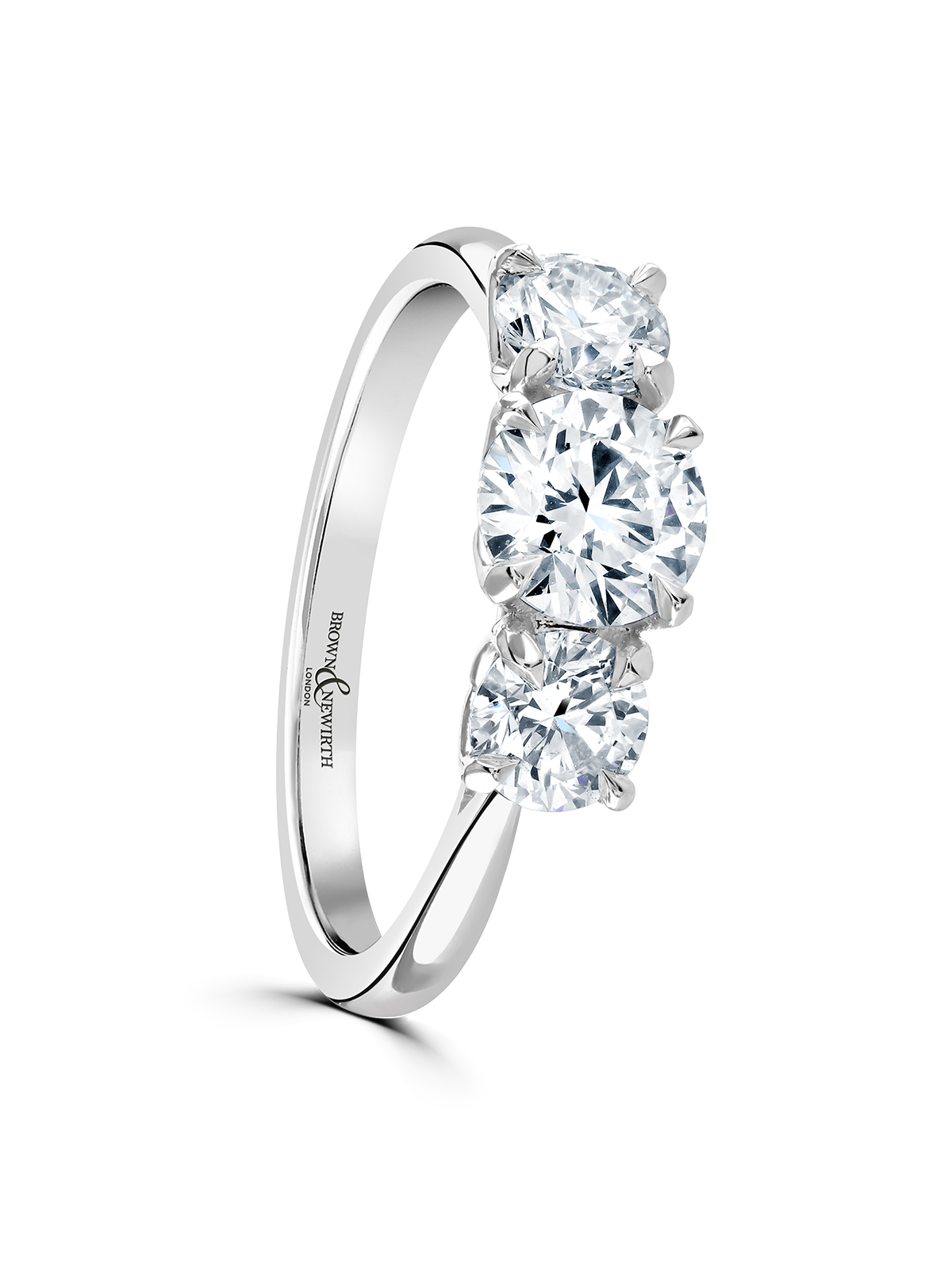Lab Grown Diamond Three Stone Ring 1.80ct Brilliant Cut in Platinum