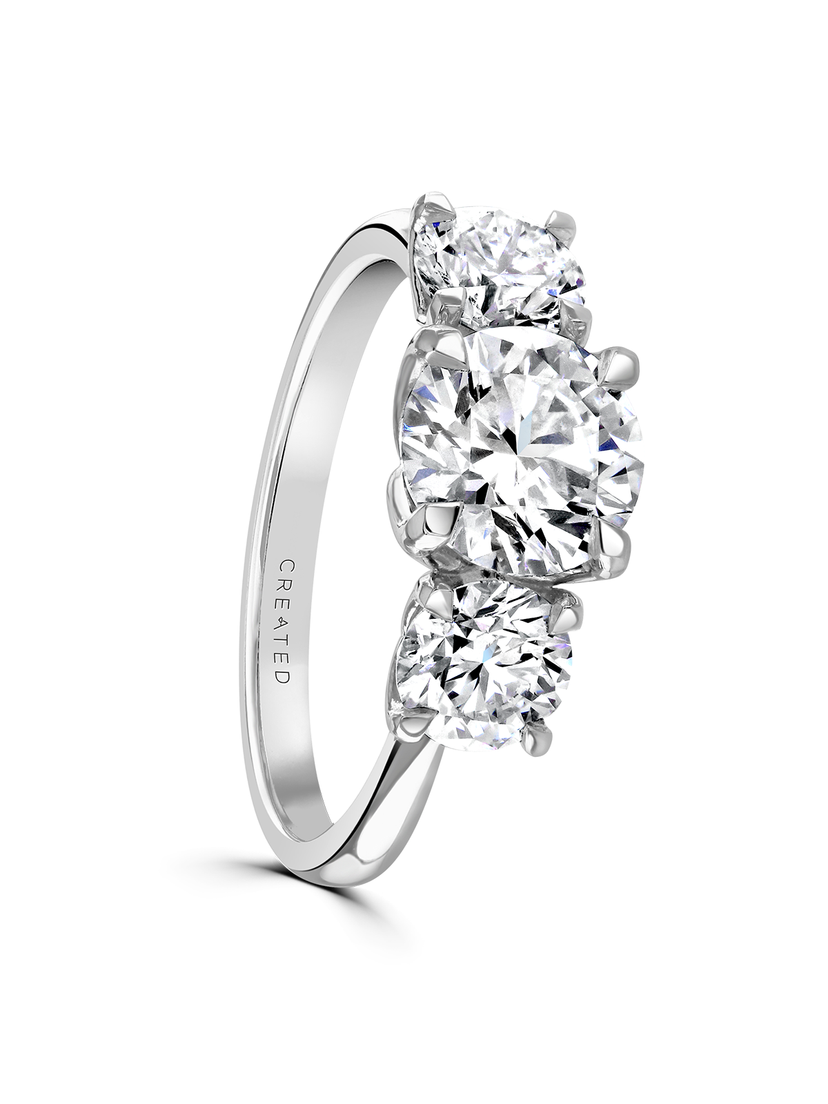 Lab Grown Diamond Three Stone Ring 2.50ct Brilliant Cut in Platinum