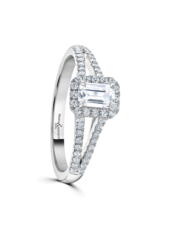 Brown & Newirth Bond 0.50ct Emerald Cut Diamond Halo Engagement Ring in Platinum