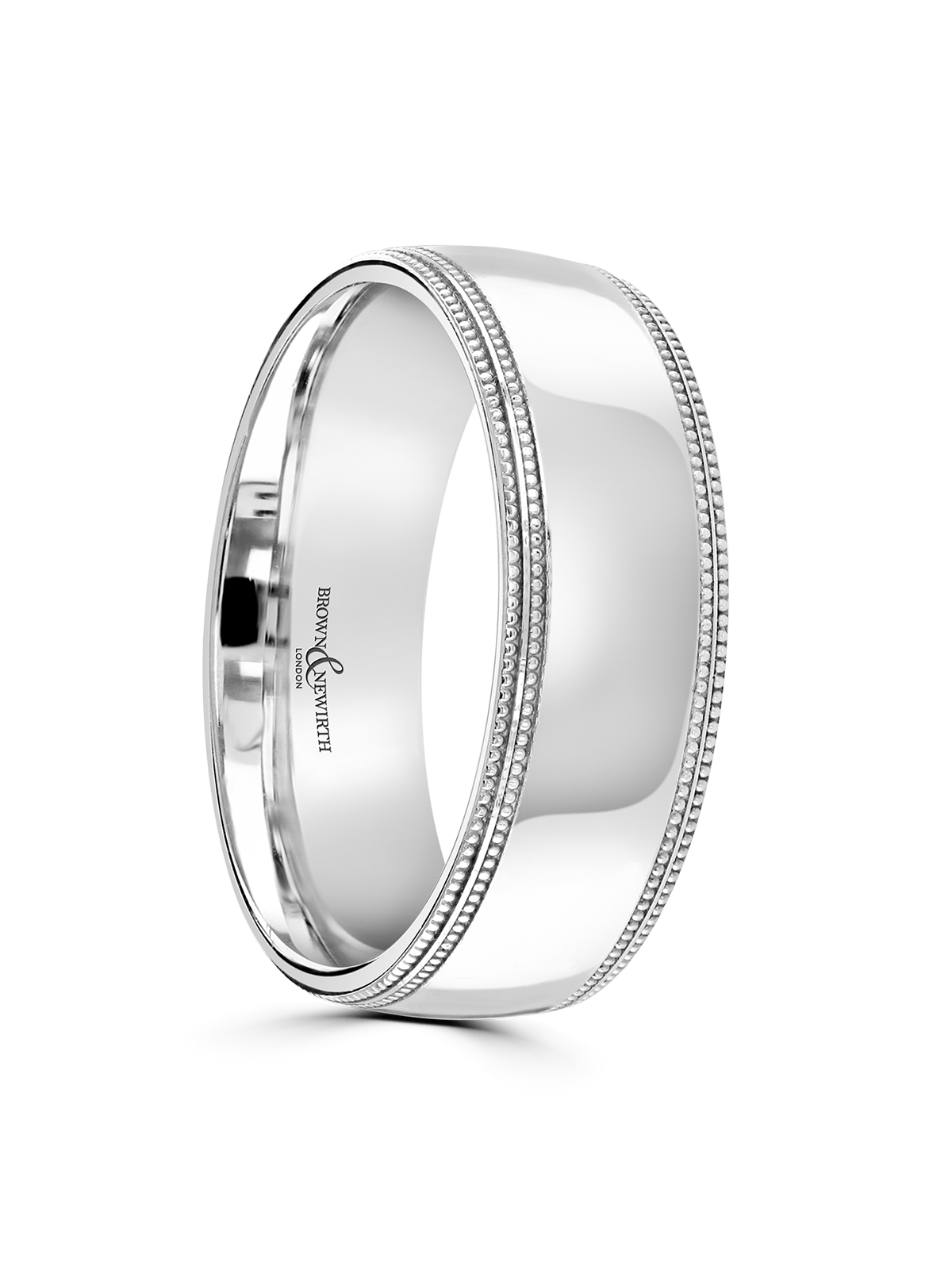 7mm 18ct White Gold Patterned Wedding Ring