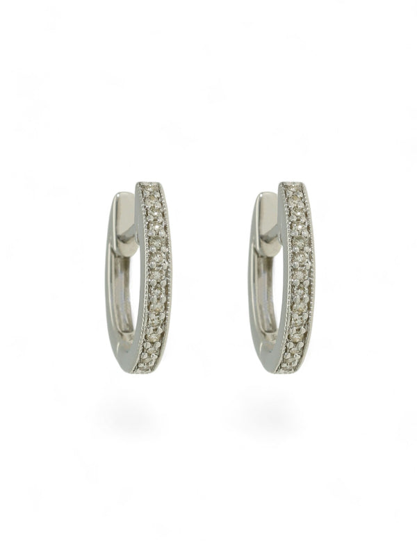 Diamond Channel Set Huggie Hoop Earrings in 9ct White Gold