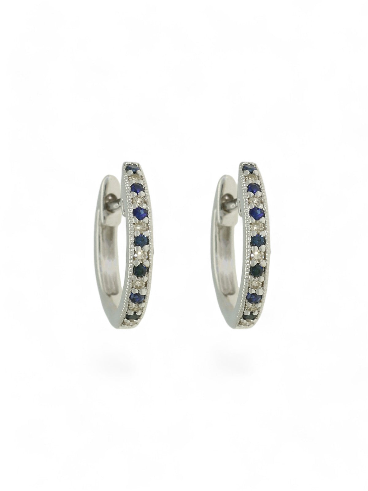 Sapphire & Diamond Huggie Hoop Earrings in 9ct White Gold