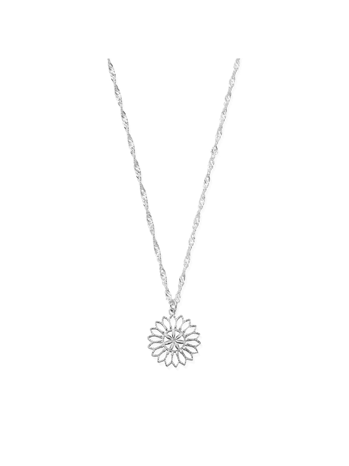 ChloBo Twisted Rope Chain Flower Mandala Necklace in Silver SNTR3278