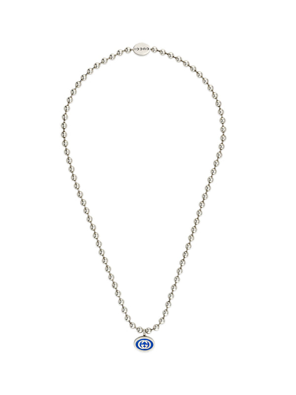 Gucci Interlocking Silver & Blue Enamel Necklace 45cm