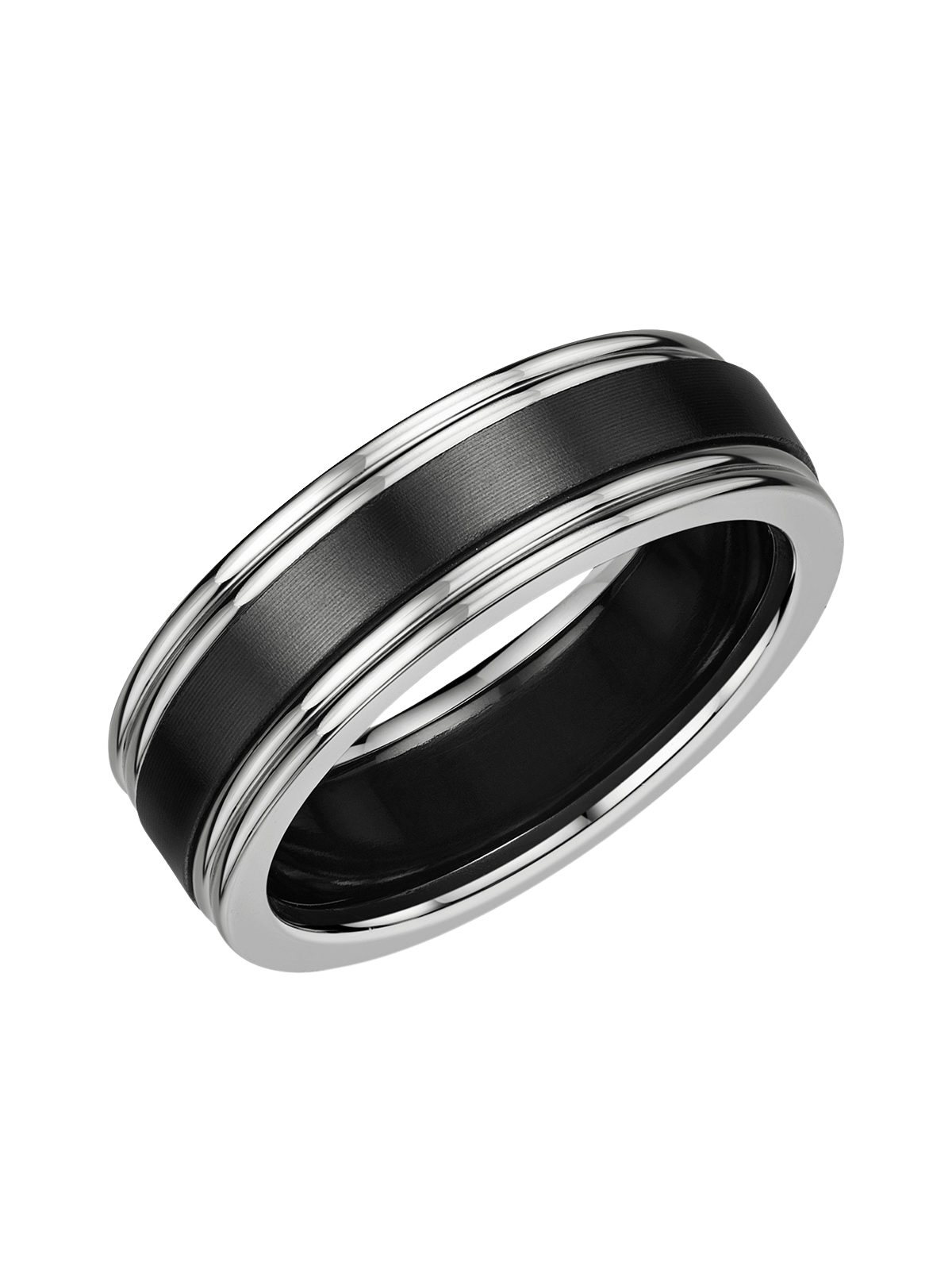 Zedd 9ct White Gold & Zirconium 7mm Wedding Ring