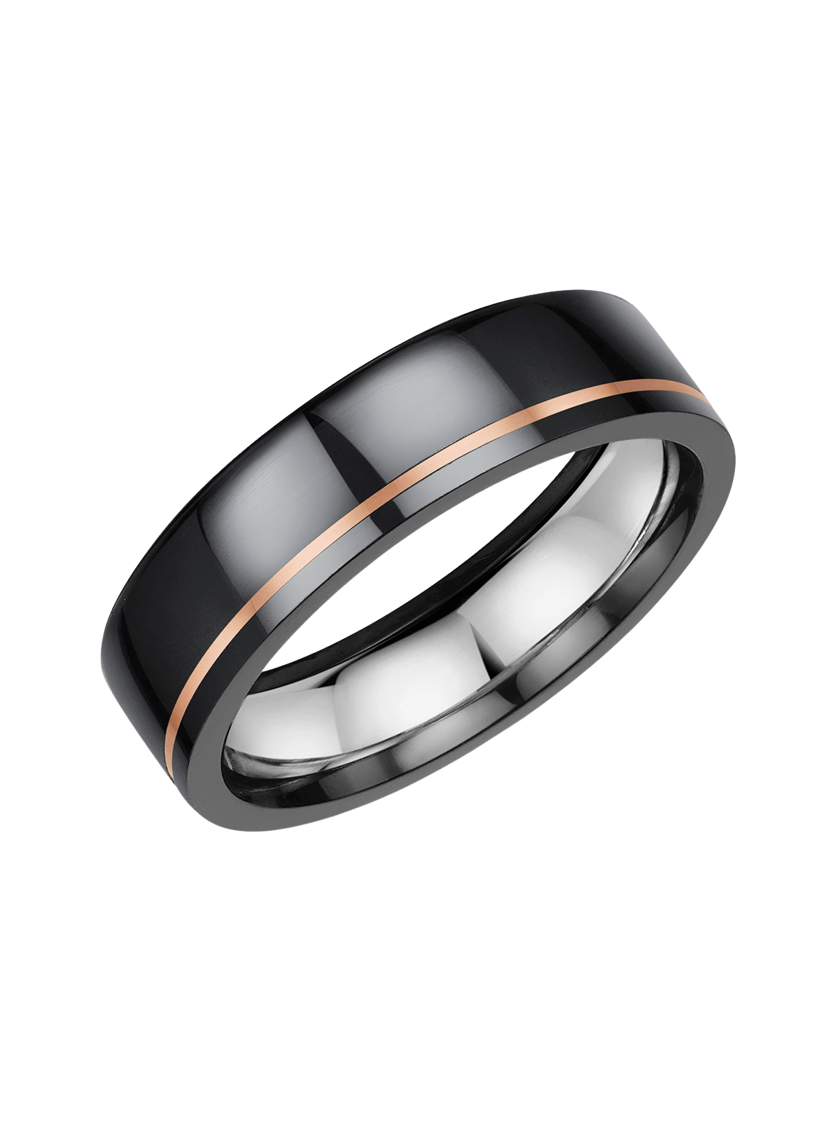 Zedd Zirconium, 9ct Rose Gold & Silver 6mm Wedding Ring