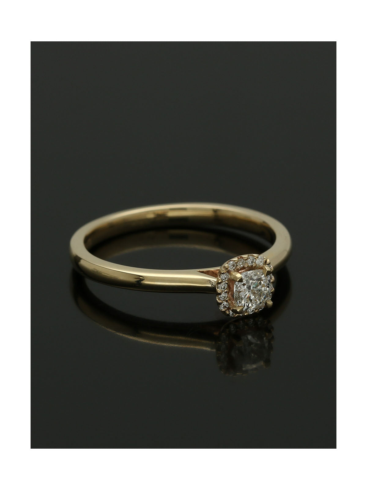 Diamond Halo Engagement Ring 0.31ct Cushion Cut in 9ct Yellow Gold