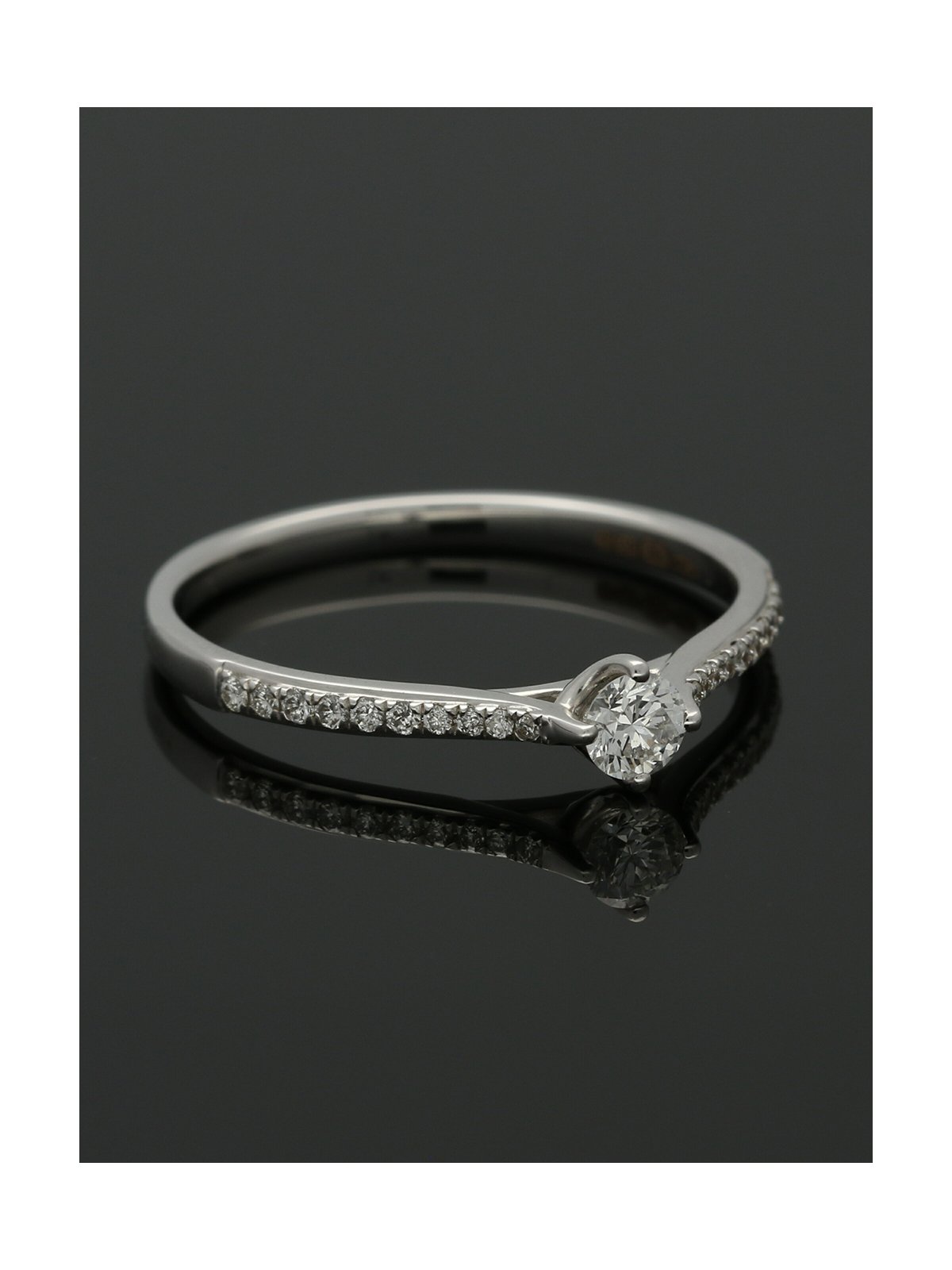 Diamond Solitaire Ring 0.15ct Round Brilliant Cut in 18ct White Gold with Diamond Shoulders