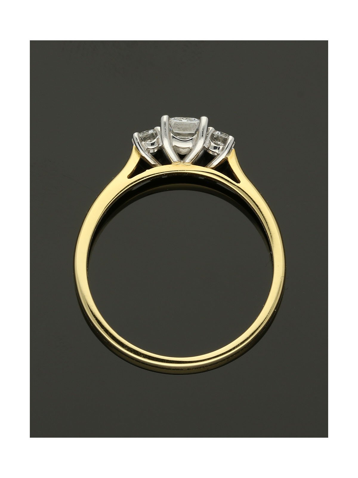 Three Stone Diamond Ring 0.60ct Certificated Emerald & Round Brilliant Cut in 18ct Yellow & White Gold