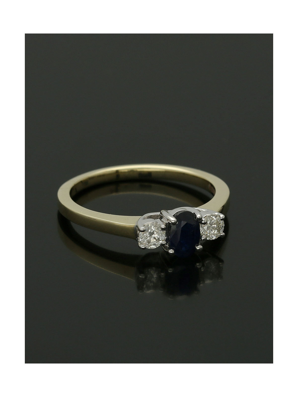 Sapphire & Diamond Three Stone Ring in 9ct Yellow Gold