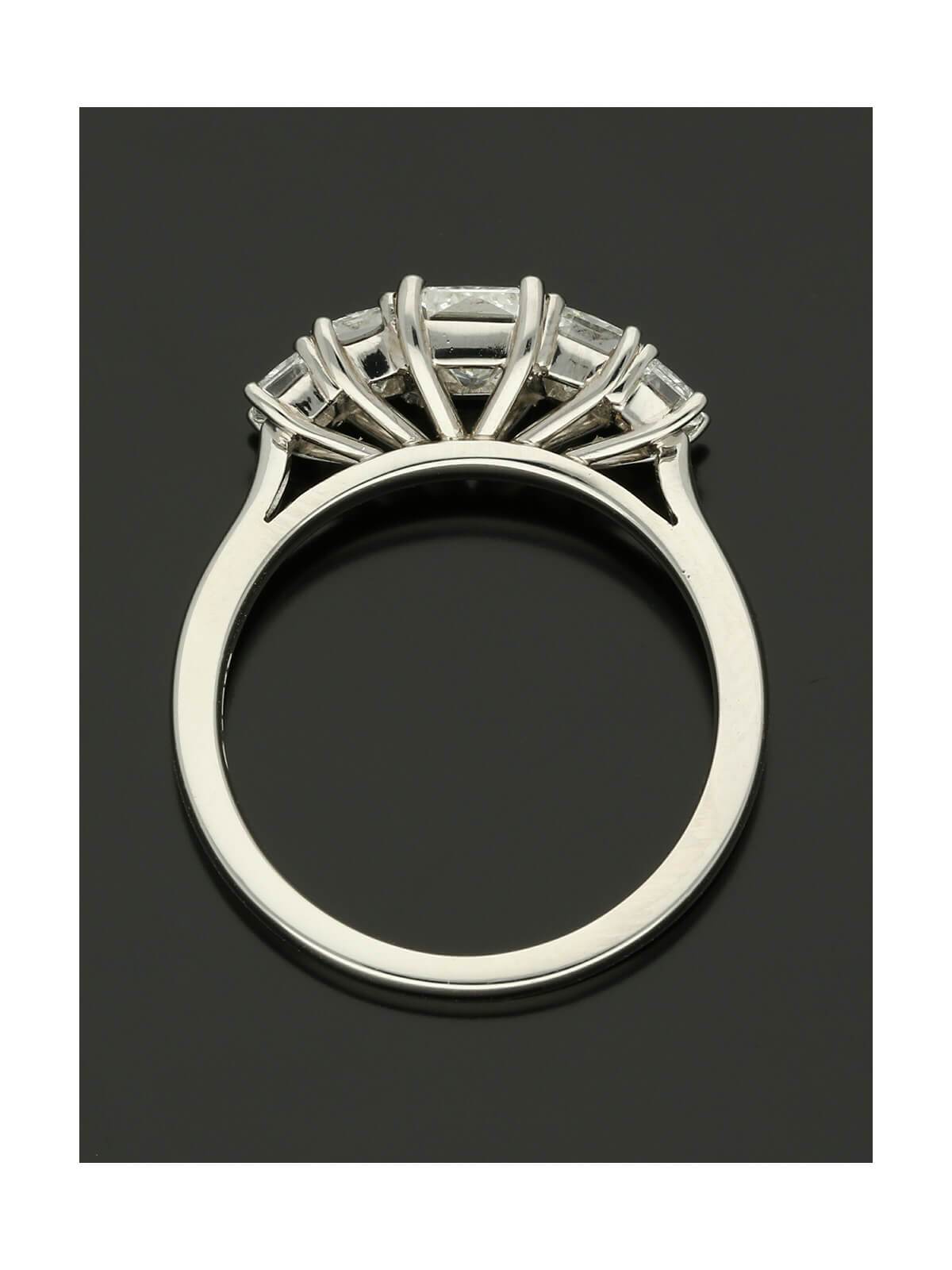Five Stone Diamond Ring 1.73ct Emerald Cut in Platinum