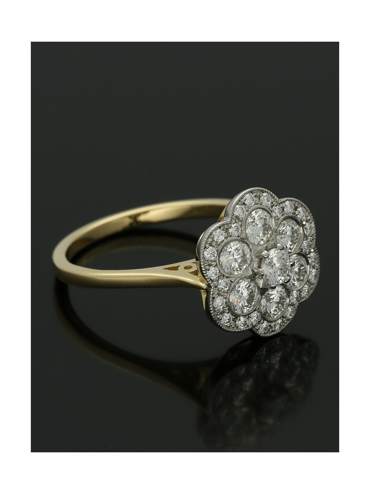 Diamond Cluster Ring 1.12ct Round Brilliant Cut in 18ct Yellow Gold and Platinum