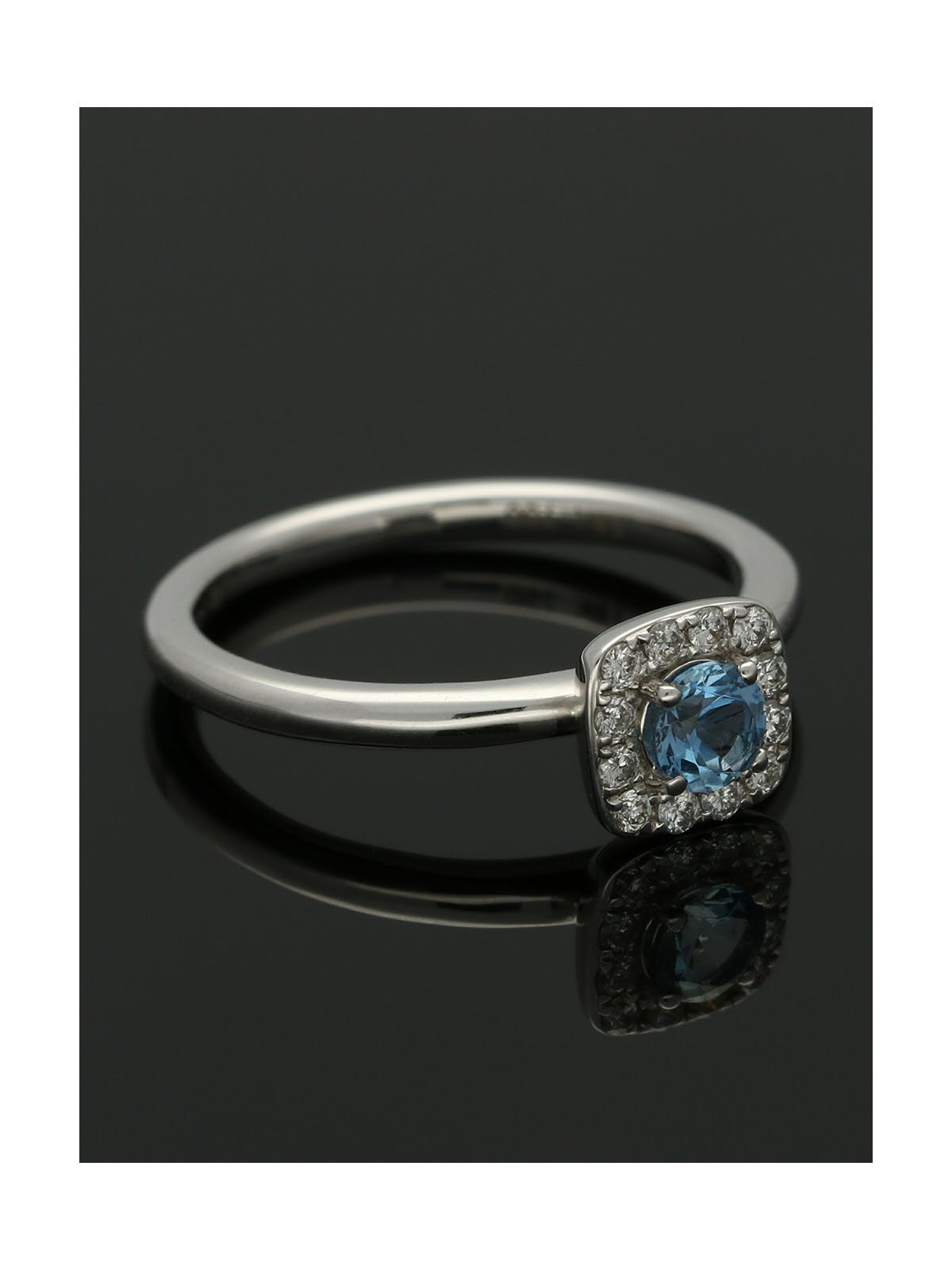 Aquamarine & Diamond Cluster Ring in 18ct White Gold