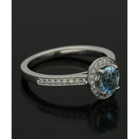 Aquamarine & Diamond Cluster Ring in 18ct White Gold with Diamond Set Shoulders