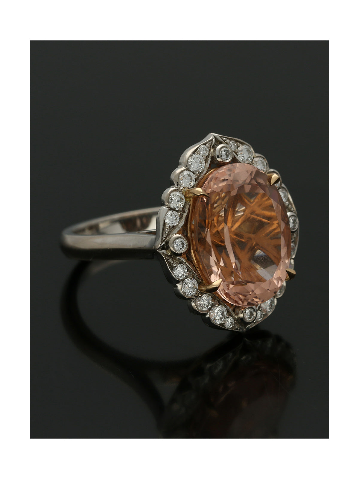 Morganite & Diamond Cluster Ring Oval Cut in 18ct White & Rose Gold