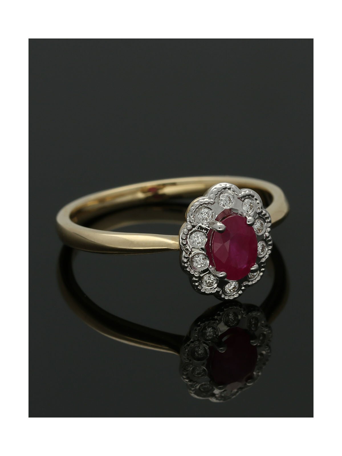 Ruby & Diamond Cluster Ring in 9ct Yellow & White Gold
