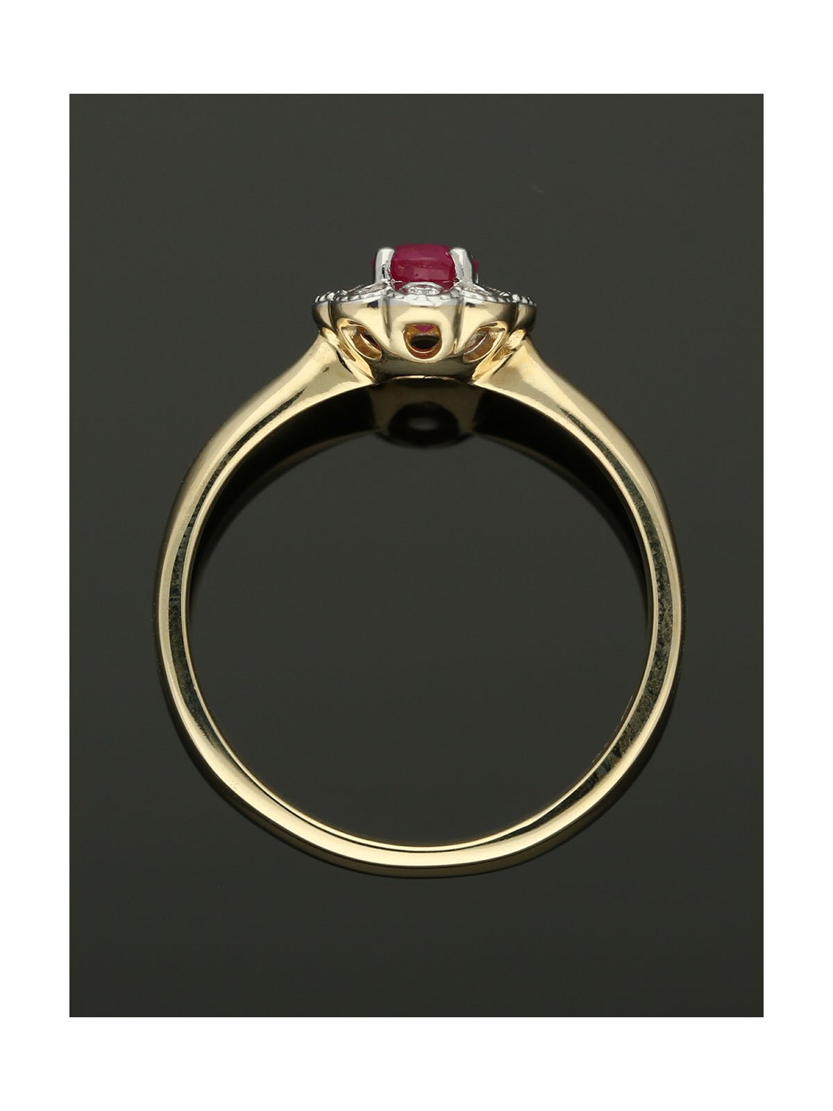 Ruby & Diamond Cluster Ring in 9ct Yellow & White Gold