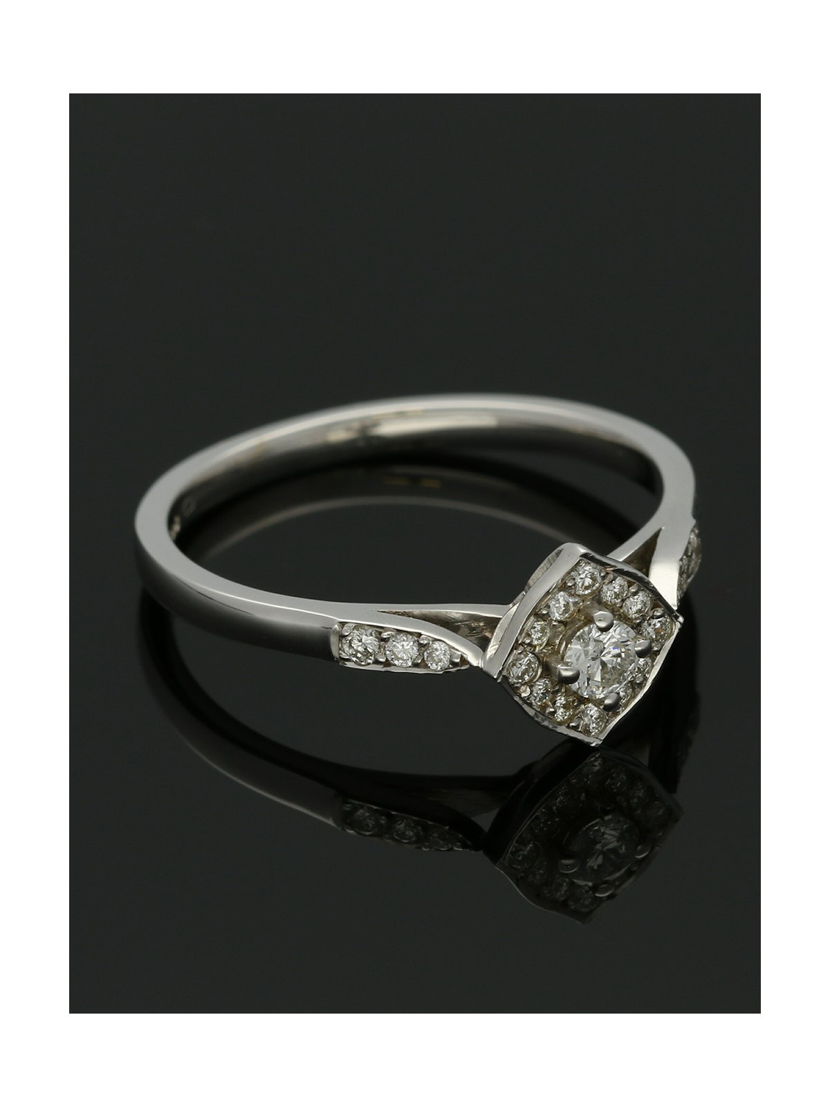 Diamond Cluster Ring 0.24ct Round Brilliant Cut in 9ct White Gold with Diamond Shoulders
