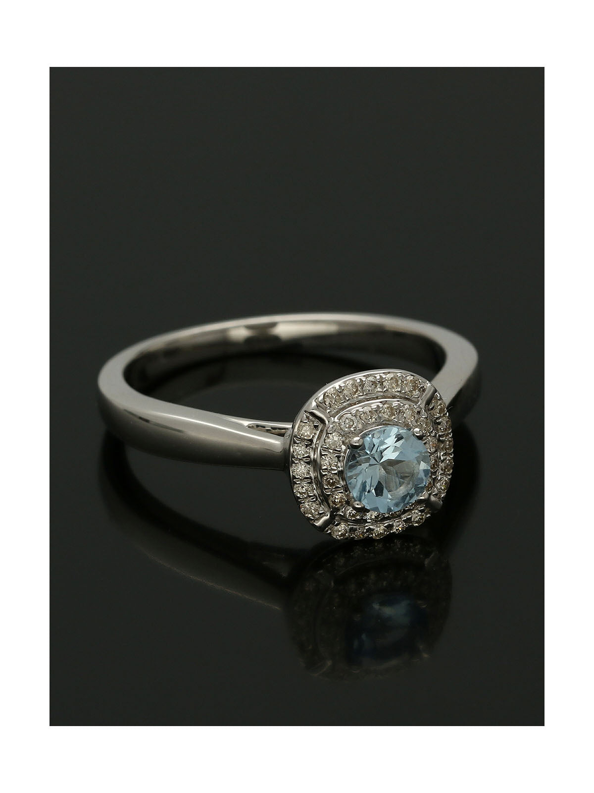 Aquamarine & Diamond Double Halo Ring in 9ct White Gold