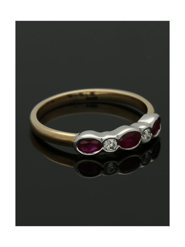 Ruby & Diamond Five Stone Ring in 9ct Yellow & White Gold