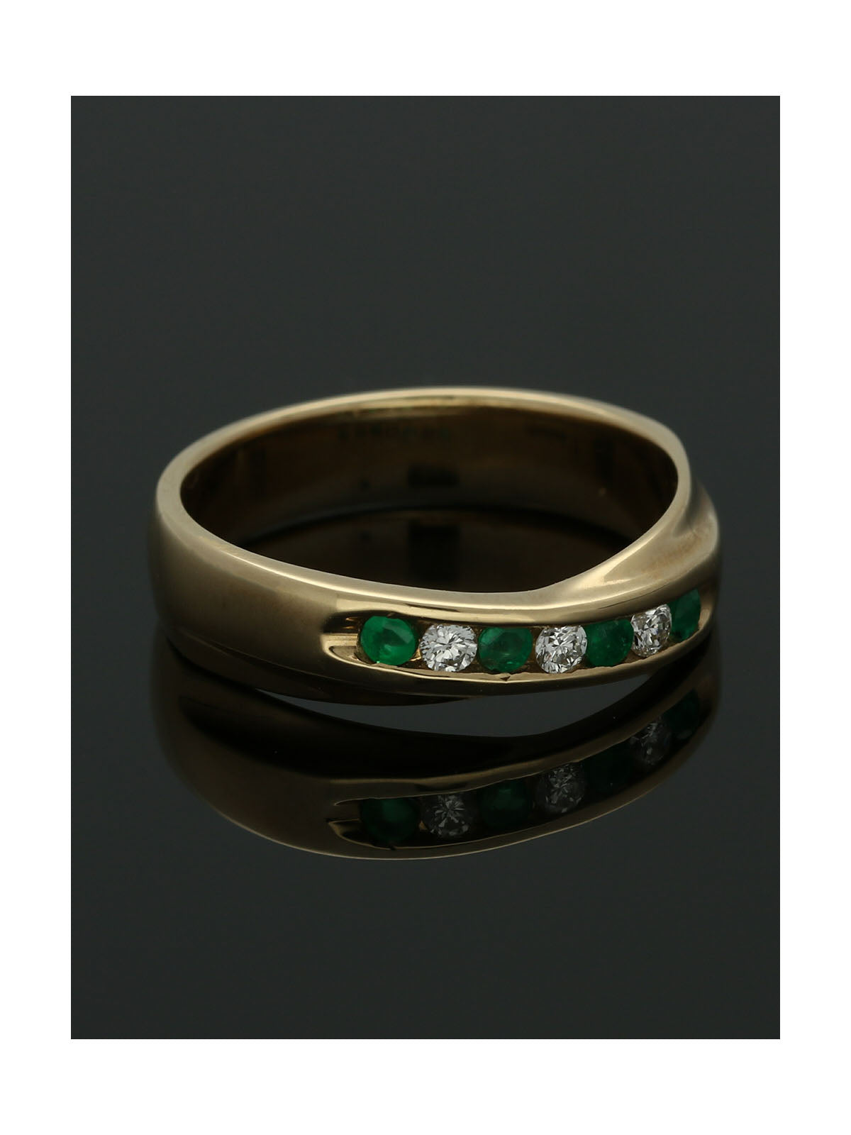 Emerald & Diamond Half Eternity Ring in 9ct Yellow Gold