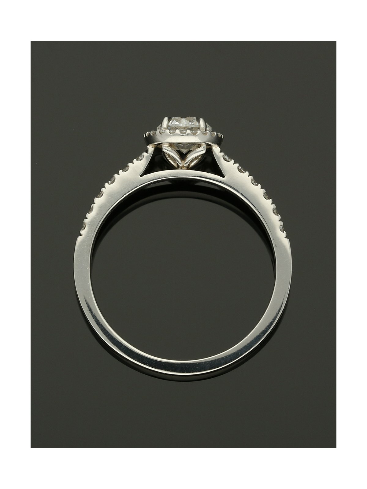 Diamond Halo Engagement Ring 0.50ct Certificated Round Brilliant Cut in Platinum with Diamond Shoulders