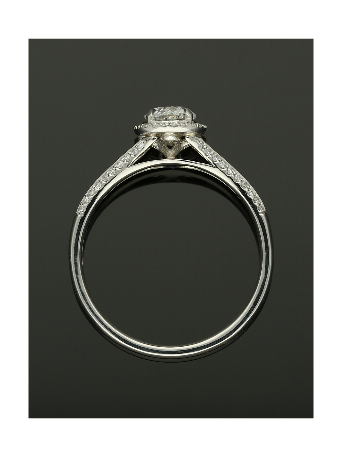 Diamond Halo Engagement Ring 0.50ct Certificated Round Brilliant Cut in Platinum with Diamond Shoulders
