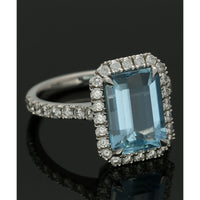 Aquamarine & Diamond Cluster Ring in Platinum with Diamond Shoulders