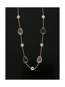 Amethyst & Rose Quartz Pear Cut Bead Necklace in 9ct Rose Gold