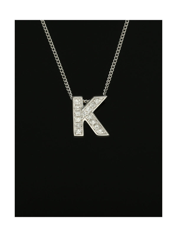 Diamond Round Brilliant Channel Set Letter 'K' Pendant Necklace in 9ct White Gold