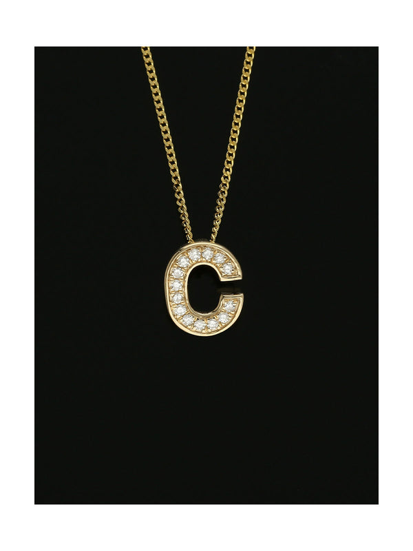 Diamond Round Brilliant Channel Set Letter 'C' Pendant Necklace in 9ct Yellow Gold