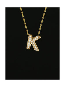 Diamond Round Brilliant Channel Set Letter 'K' Pendant Necklace in 9ct Yellow Gold