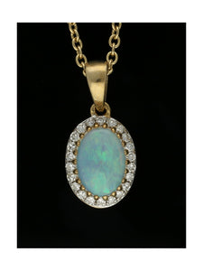 Opal & Diamond Cluster Pendant Necklace in 9ct Yellow Gold