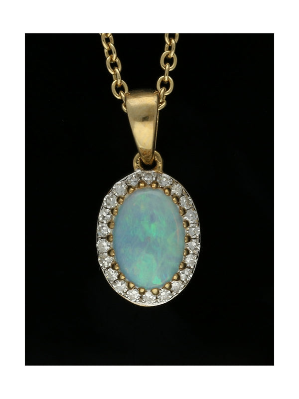 Opal & Diamond Cluster Pendant Necklace in 9ct Yellow Gold