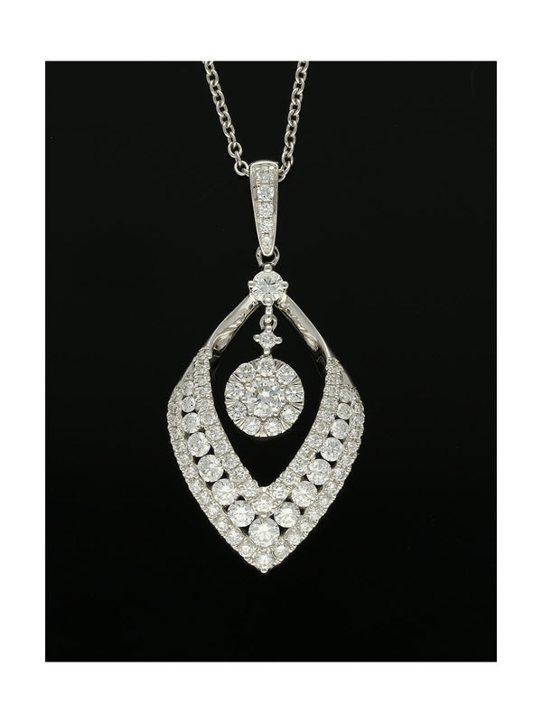 Diamond V Shaped Pendant with Suspended Diamond Cluster in 18ct White Gold
