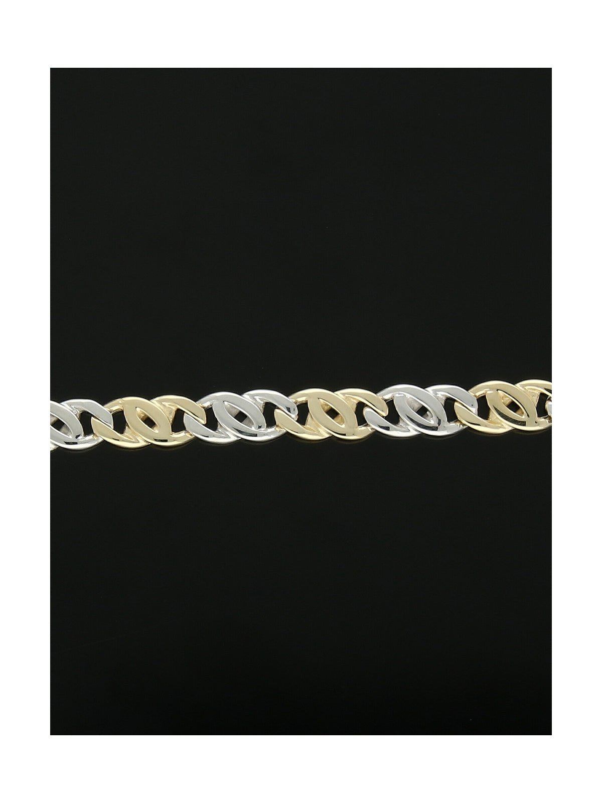 Alternating Double Curb Link Bracelet in 9ct Yellow and White Gold