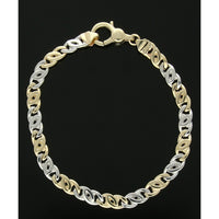 Alternating Double Curb Link Bracelet in 9ct Yellow and White Gold