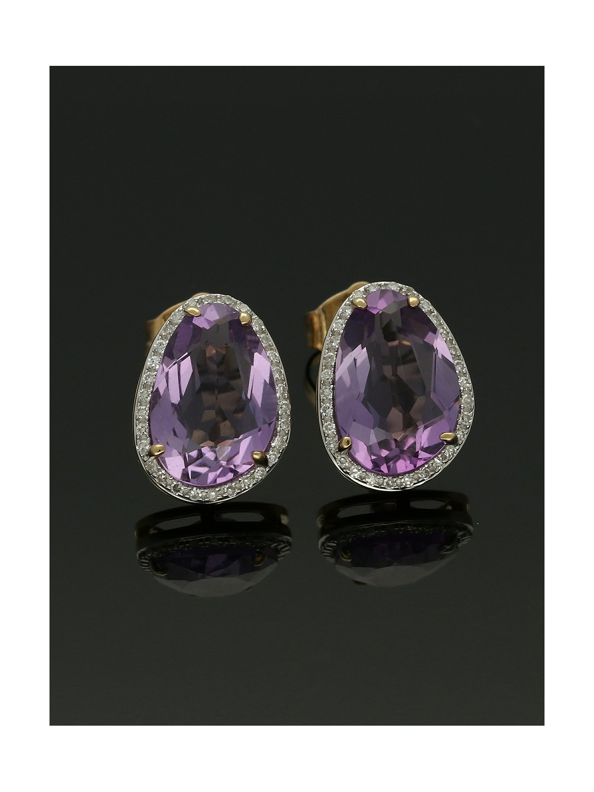 Amethyst & Diamond Cluster Earrings in 9ct Yellow Gold
