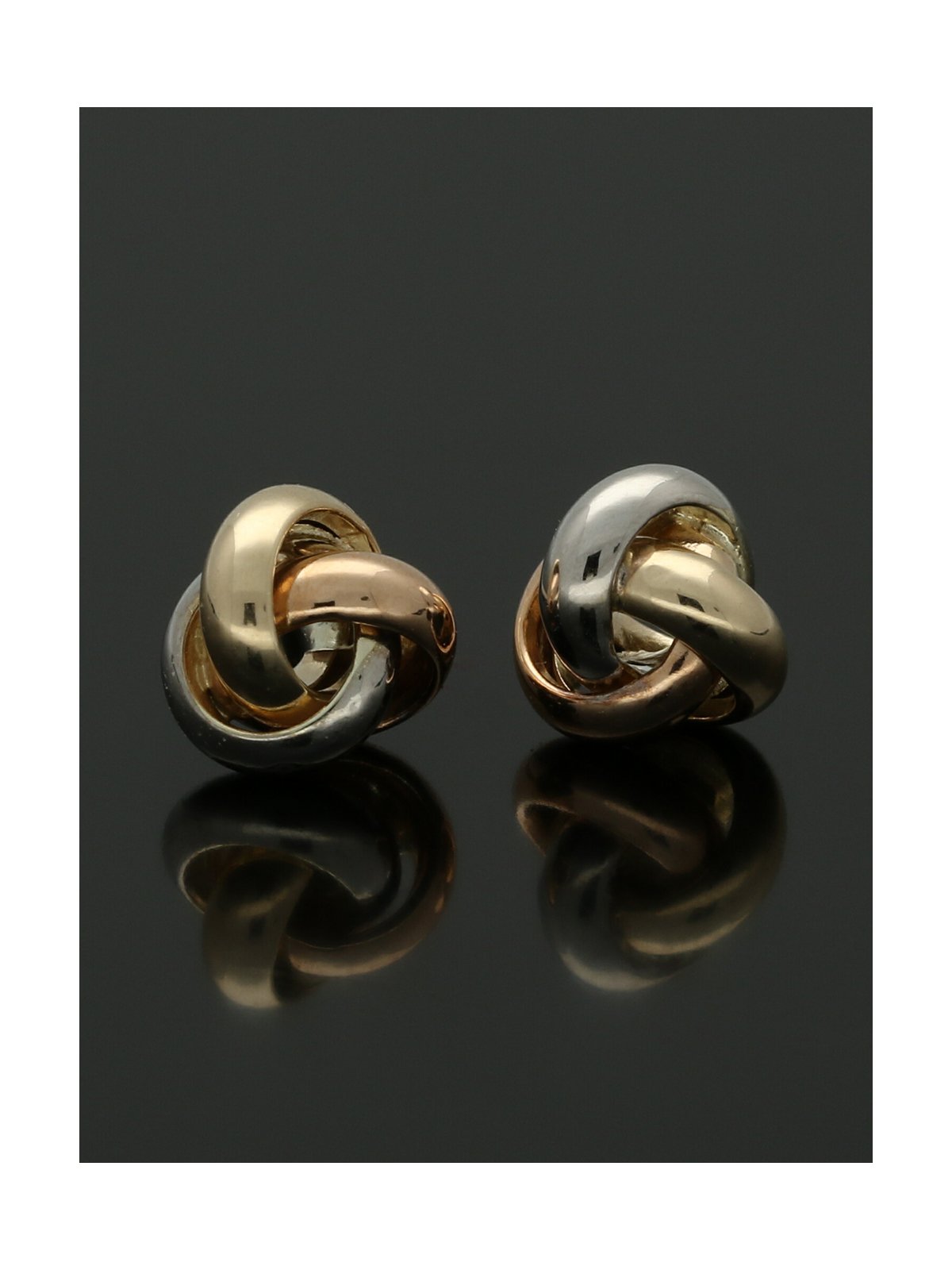 Three Strand Knot Stud Earrings in 9ct Yellow, White and Rose Gold