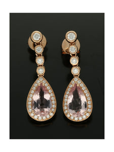 Morganite & Diamond Drop Earrings in 9ct Rose Gold