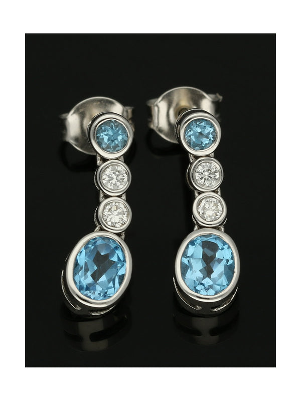 Blue Topaz and Diamond Drop Earrings in 18ct White Gold