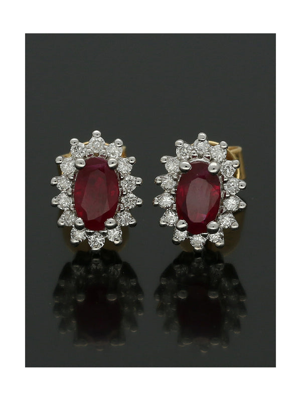 Ruby & Diamond Cluster Stud Earrings in 18ct White and Yellow Gold