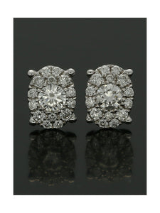 Oval Shaped Pave Set Diamond Stud Earrings in 18ct White Gold