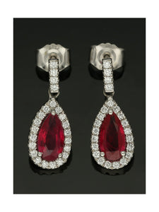 Ruby & Diamond Pear Cluster Drop Earrings in 18ct White Gold