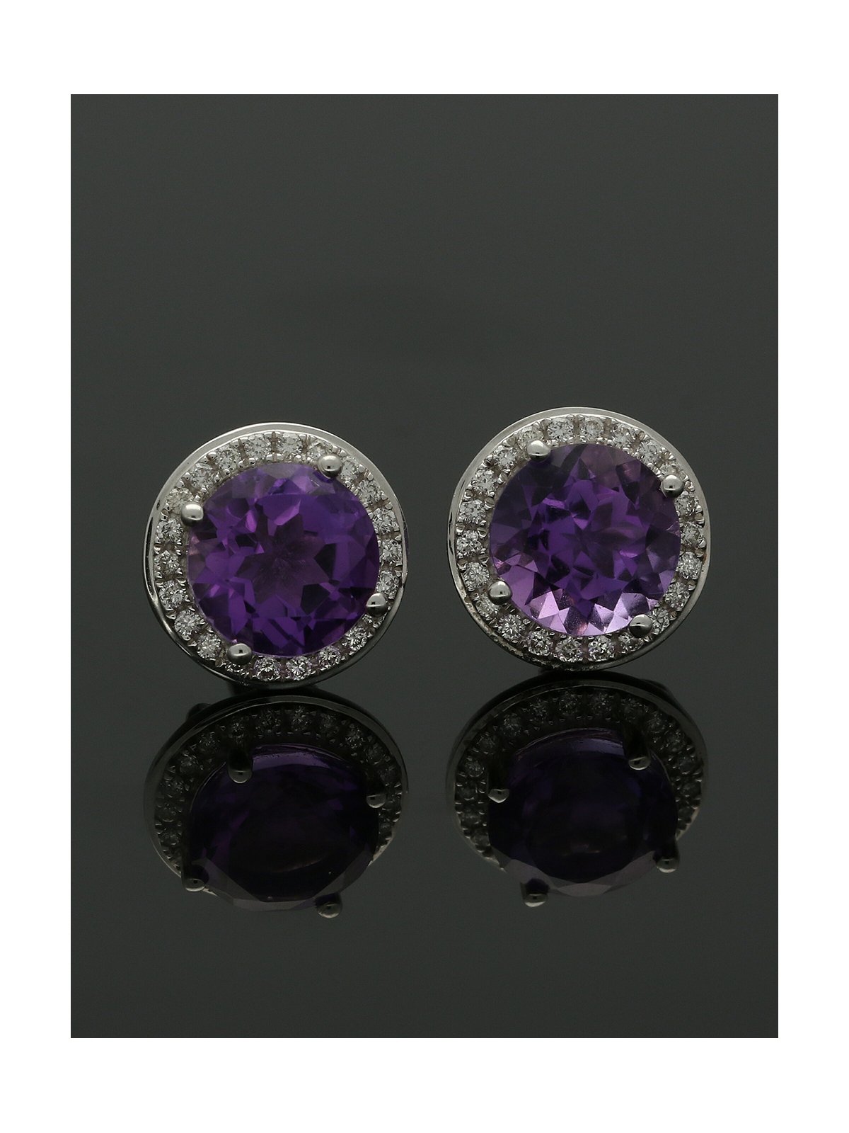 Amethyst & Diamond Cluster Earrings in 18ct White Gold