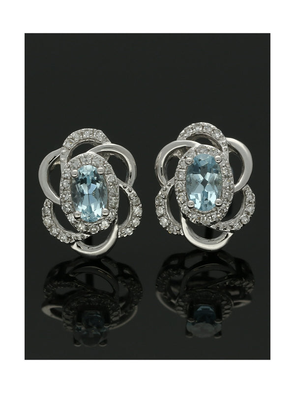 Aquamarine & Diamond Stud Earrings in 18ct White Gold
