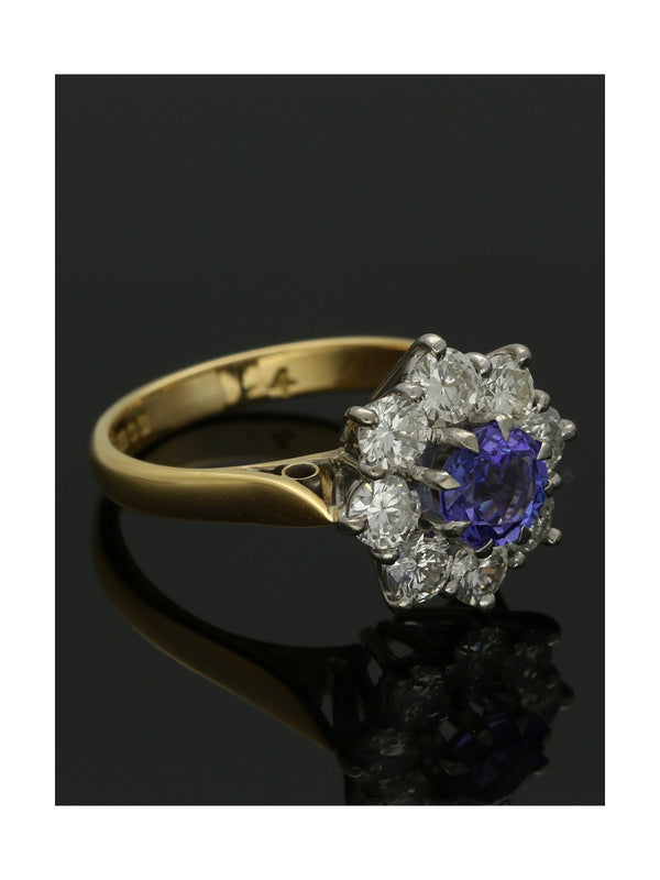 Pre Owned Tanzanite & Diamond Cluster Ring in 18ct Yellow & White Gold