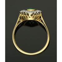 Pre Owned Emerald and Diamond Cluster Ring in 18ct Yellow Gold